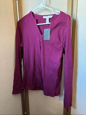 Josephine Chaus Magenta Ribbed Long Sleeve Henley XL NWT